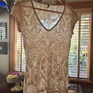 Tahari Burn Out V Neck T Shirt Semi Sheer Paisley XSMALL